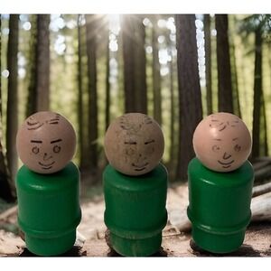 Vintage Wood ‎ Fisher-Price Little People Lot of 3 Green Wooden Men